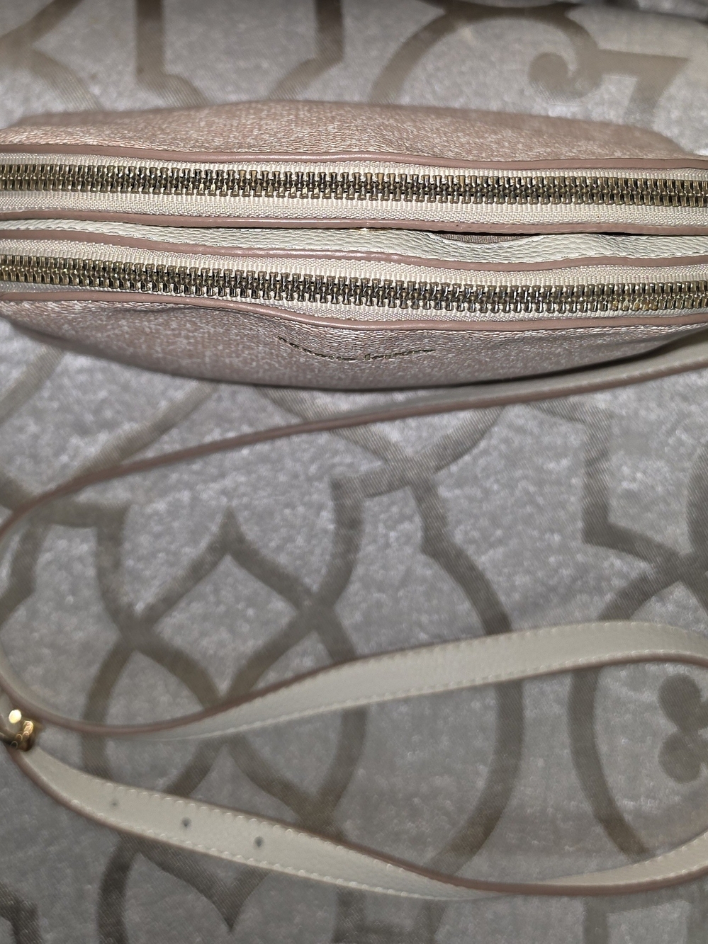 Nanette Lepore Blush Pink And Tan Patterned Dome Crossbody with Gold Accents - Picture 6 of 11